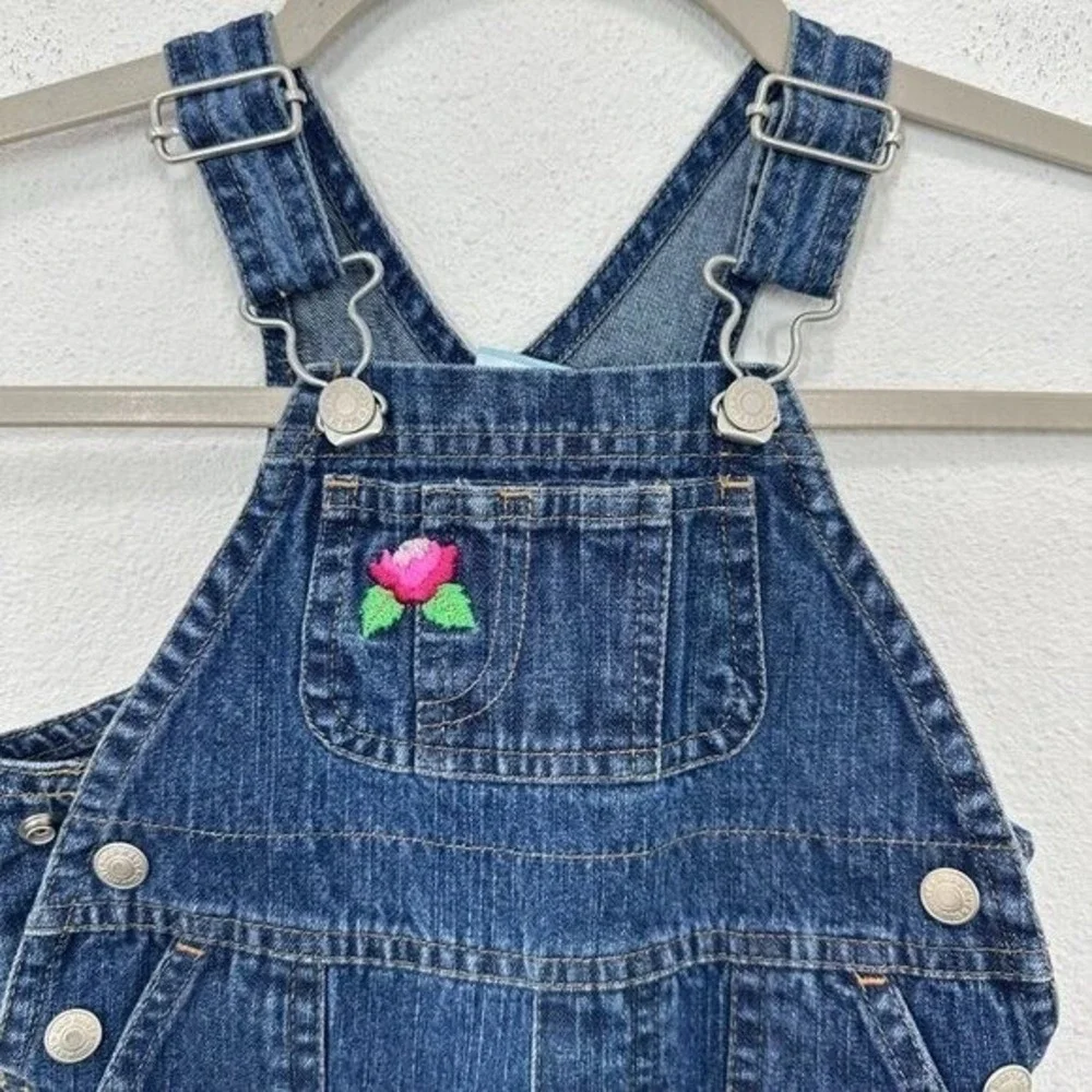 Vintage Old Navy Floral Embroidered Denim Jean‎ Overalls Baby Girls Size 6-12 M